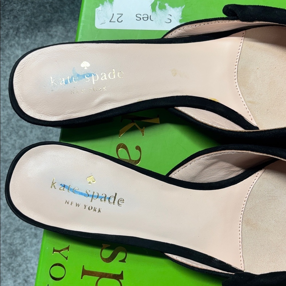 Kate Spade black suede pointed toe ruffled top mule shoes size 8 1/2 - Picture 6 of 11